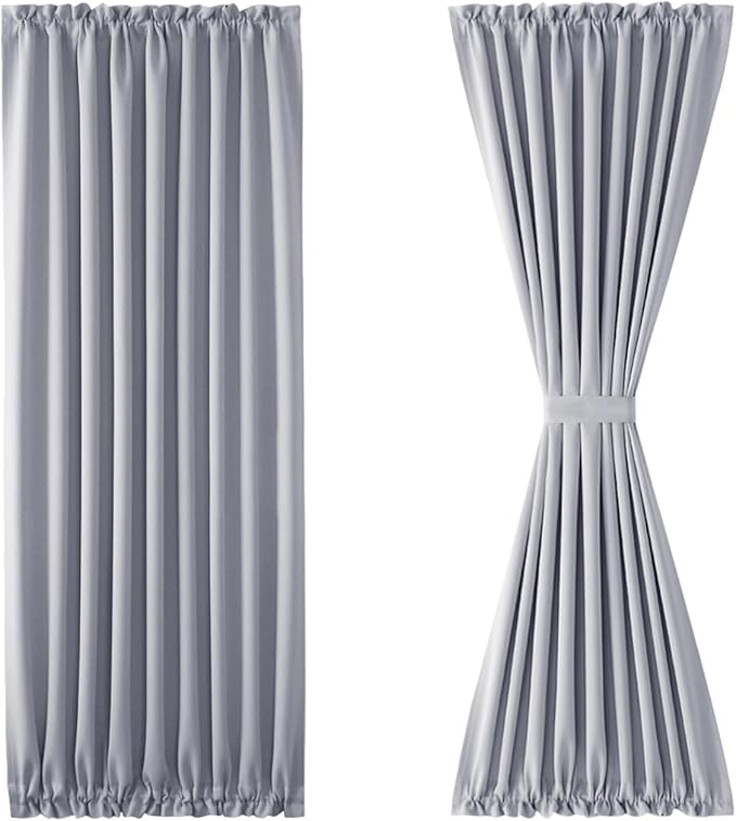 DWCN French Door Curtains – Rod Pocket Thermal Blackout Curtain for Doors with Glass Window, Kitchen and Patio Doors for Privacy, 54 X 80 Inches Long, 1 Curtain Panel with Tieback, Silver Grey