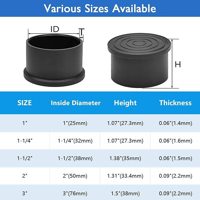 4 Pcs 2" Round Rubber Chair Leg Caps, PVC Table Leg Covers, Flexible & Anti-Slip Furniture Leg End Caps, Chair Leg Floor Protectors for Bar Stool Leg Patio Indoor, Black
