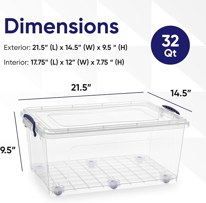 Superio Storage Bins with Lids, Clear Plastic Containers for Organizing, Stackable Totes, BPA Free, Odor Free, Organizer Boxes for Home, and Dorm (2 Pack, 32 Quart)