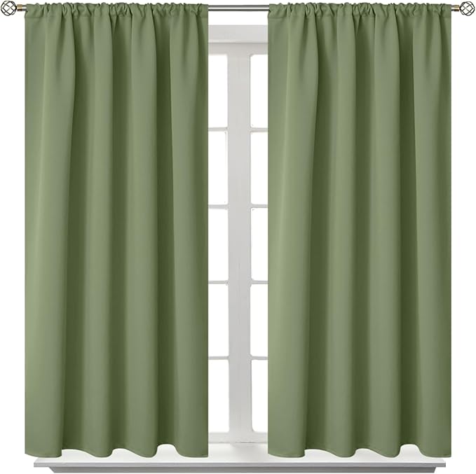 BGment Olive Green Blackout Curtains 45 Inch Length for Kitchen Bedroom Window - Short Thermal Insulated Drapes with Rod Pocket Room Darkening for Bathroom Cafe Rv Camper, 42 x 45 Inch, 2 Panels
