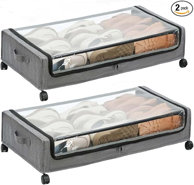 UnderBed Storage Containers, UnderBed Shoe Storage with Wheels, Under Bed Drawers for Clothes Book Blankets, Dorm Bedroom Organizer