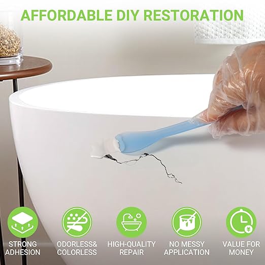 Tub Repair Porcelain Repair Kit, Crack Repair Kit for Bathtubs, Sinks, Marble, Tiles, White
