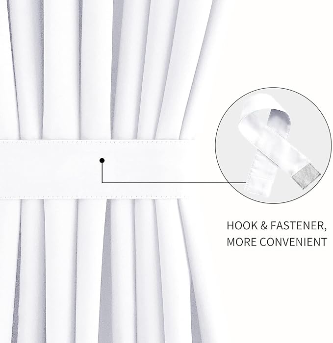 DWCN French Door Curtains – Rod Pocket Thermal Curtain for Window/Patio Doors/Doorways/Classroom/Kitchen for Privacy, 12W by 72L Inches, 1 Panel with Tieback, Pure White