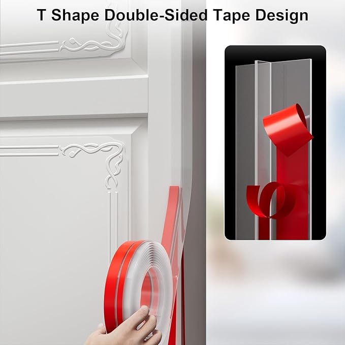 T-Shaped Door Draft Stopper, 1.97 in x 20 Ft Silicone Seal Strip for Windows Gaps, Weather Stripping Seal Strip Shower Sweep, Clear