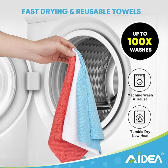 AIDEA Microfiber Cleaning Cloth Roll, Blue Shop Towels 55 Sheets Washable, Microfiber Towels for Cars, Blue Rags Reusable Paper Towel for Automotive, Workshop, House, Kitchen, Cleaning Supplies11×9"