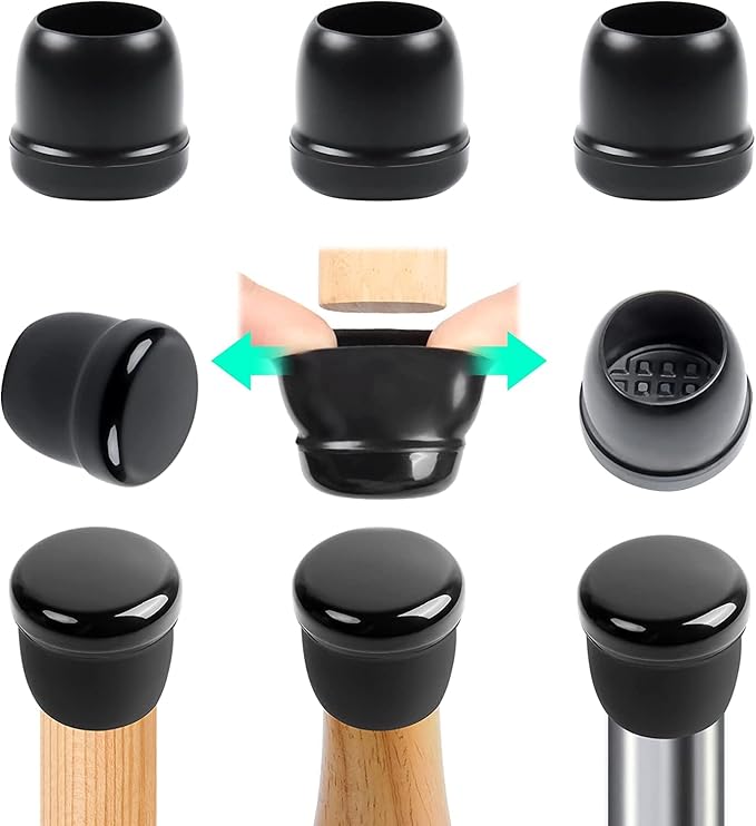 Ezprotekt 24 Pcs Black Chair Leg Sliders for Carpet, Round Teflon Furniture Glides for Rug, Carpet Sliders Protectors Caps for Couch, Dining Table Chair, Bar Stool Legs (L Fit: 1-1/10" to 1-3/10")
