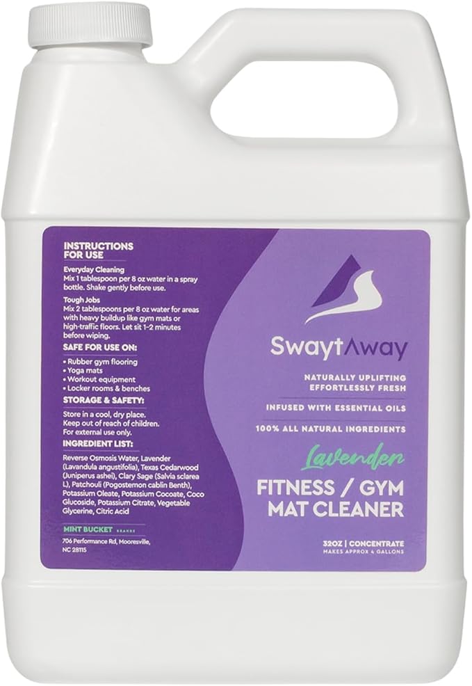 SwaytAway Fitness Mat Cleaner Concentrate – 32oz Lavender Essential Oil Formula – Aromatherapy Yoga Mat Spray for Home & Studio – Makes 4 Gal – Natural Scented Cleaning Solution