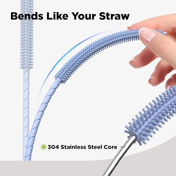 2 Pcs Silicone Straw Cleaner Brush, Extra Long Cleaning Brushes for Straws, 6mm&9mm, Blue