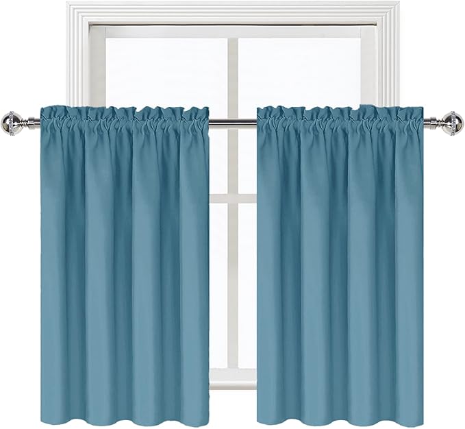 DWCN Blackout Curtains for Living Room Thermal Insulated, Energy Saving & Noise Reducing Bedroom Curtains, Stone Blue, W 42x L 36 Inch, Set of 2 Rod Pocket Curtain Panels