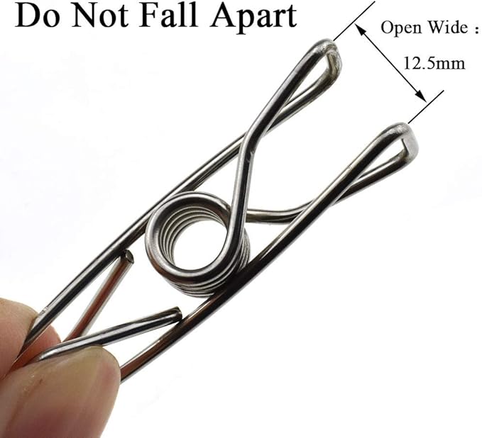 HAHIYO Clothespins Chip Clips All Metal Stainless Steel No Rust Stains Strong Grip in Heavy Wind 2 Inches 24 Pack Do Not Fall Apart Open Wide for Holding Clothes Snack Bag Clamps