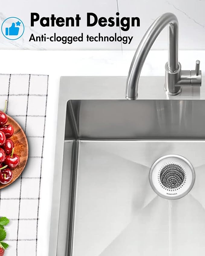 Sink Drain Strainer: Anti-Slip Flexible Chainlink, 304 Stainless Steel. Upgraded Clog-Free Kitchen Version, Easy-Clean Catcher for Garbage Disposal