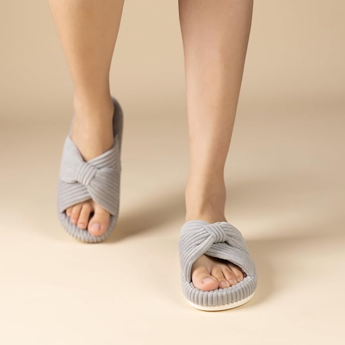 Chantomoo Slippers for Women Memory Foam House Bedroom Corduroy Bow Crossbands Slide Slipper Shoes Comfy Trendy Gift Slippers