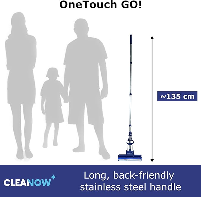 OneTouch GO! Floor Cleaner, Wring Mop, Cleaning Tool with Wringing Function - Sponge mop for Cleaning Floors- with PVA Sponge and Stainless Steel mop Handle