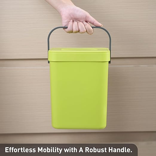 EKO Puro Mini Wall-Mounted Kitchen Trash Can with Lid Food Waste Caddy, 0.79 Gal / 3L (Green)