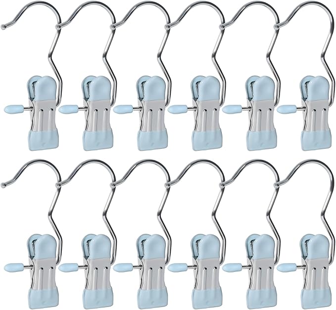 15/30Pcs Upgrade Double Head Clamp Dipped Clothespin for Laundry Hooks with Clips, Boot Holder, Hanging Clips, Portable Multifunctional Hangers Single Clip Space Saving for Jeans, Hats (30, Blue)