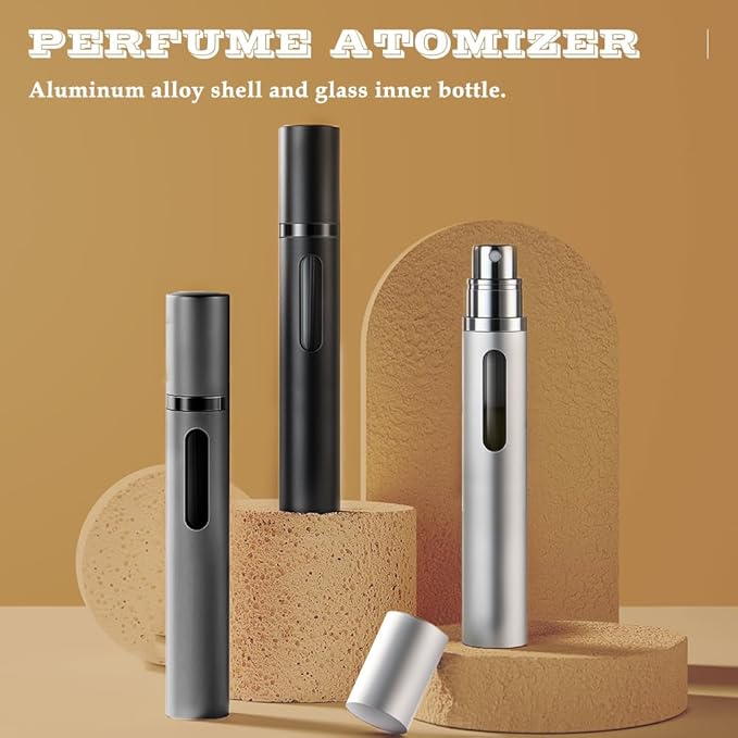 10ml Perfume Atomizer Travel Refillable, 3PCS Perfume Travel Refillable Bottle,Bottom-Filling Fragrances Perfumes Bottle,Mini Cologne Dispenser,Portable Sprayer（Black-Grey-Silver）