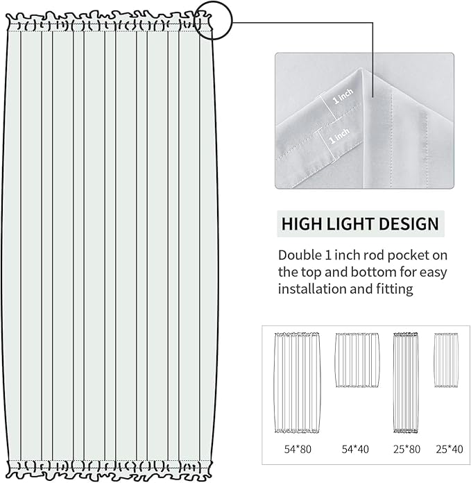 DWCN French Door Curtains – Rod Pocket Thermal Curtain for Doors with Glass Window, Kitchen and Patio Doors for Privacy, 25 X 80 Inches Long, 1 Curtain Panel with Tieback, Greyish White