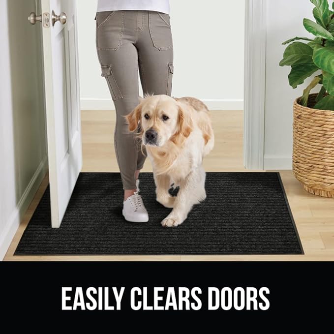 GORILLA GRIP Traffic Guard Door Mat, 70x24, Heavy Duty Welcome Mats, Commercial Office Space Doormat, Waterproof, Fade Resistant, Strong Rubber Backing, Low Profile, Shoe and Boot Scraper, Jet Black