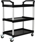 3-Tier Utility Rolling Cart with Wheels, Durable Catering carts with Wheels, Rolling Storage Cart for Hotel Canteen Resturant Office (Black, 34.4" D x 16.5" W x 37.7" H)