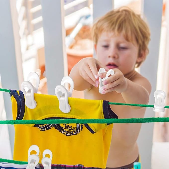 Tinfol White Plastic Hanger Clips, 50 Pack Hanger Clips- Strong Pinch Grip Finger Clips for Plastic Clothes Hangers, Multi-Purpose Hangers Clips
