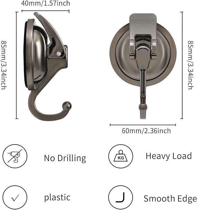 Suction Cup Hooks for Shower, 4 Pack, Bathroom, Kitchen, Glass Door, Mirror, Tile – Loofah, Towel, Coat, Bath Robe Hook Holder for Hanging – Waterproof Wreath Hanger