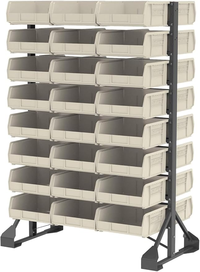 Akro-Mils 30235 AkroBins Plastic Storage Bins, Space-Saving Stackable Bins for Garage, Pantry, Craft Organization, 11" x 11" x 5", Stone, 6-Pack