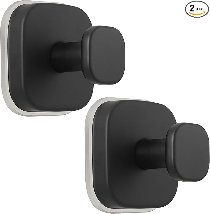Suction Cup Hooks for Shower - Reusable No-Drill Mounting - Hooks for Towels, Robes & Loofah on Metal, Glass, Mirrors, Tile & Smooth Non-Porous Surfaces (2, Matte Black)