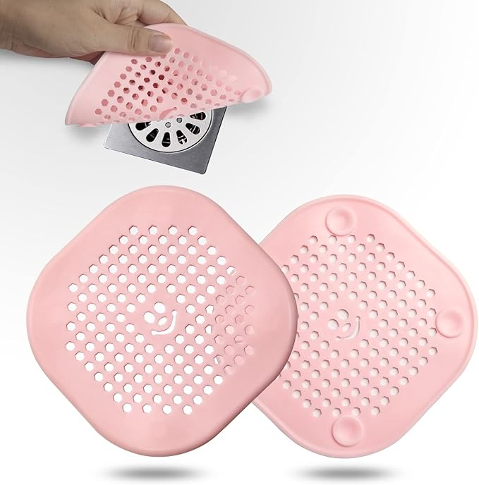 2 Pack Drain Hair Catcher Silicone Drain Protector Hair Stopper with Suction Cup for Shower Kitchen Bathroom Black White