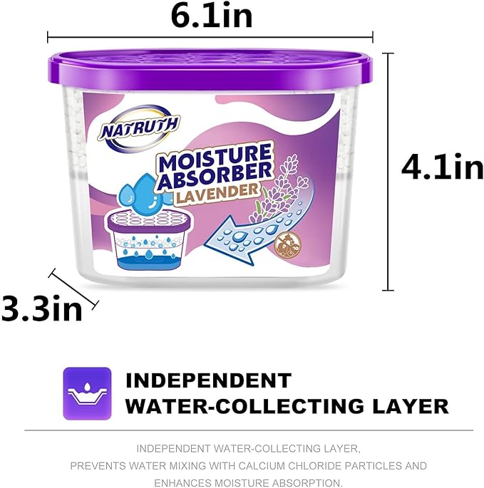 NATRUTH Moisture Absorbers 10.5OZ*6-Pack With Lavender Scent,Portable Closet Dehumidifier, Odor Eliminator Absorber Bucket,Humidity Absorber,Cleaner Air Dehumidifier for Closet,Bathrooms, Boats