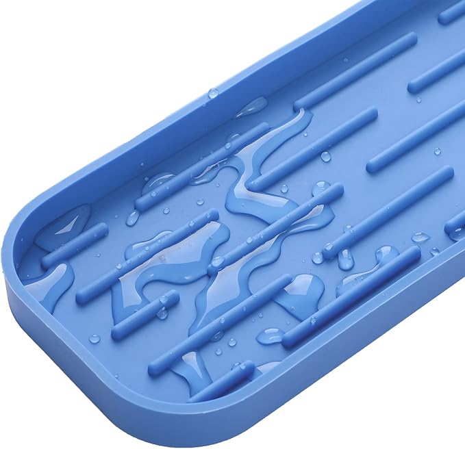 Silicone Kitchen Sink Organizer Tray for Multiple Usage,Eco-Friendly Sponges Holder for Kitchen Bathroom Counter or Sink,Dish Soap Dispenser,Scrubber,Bottle,Cup (Lichen Blue, 12"×4")