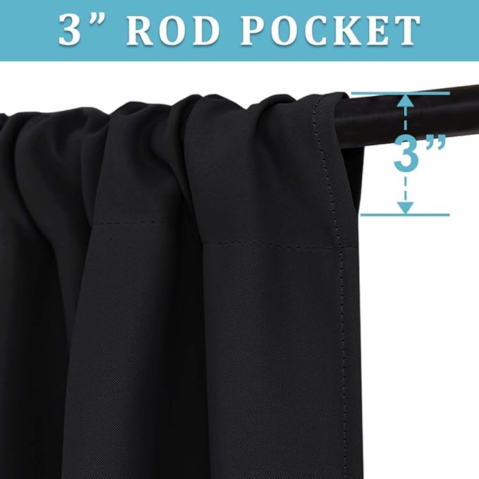 RYB HOME Curtains for Bedroom 72 inches Long, Blackout Thermal Insulating Window Treatment Drapes for Living Room Bathroom Basement Laundry Classroom, W 34 x L 72, Black, 2 Panels