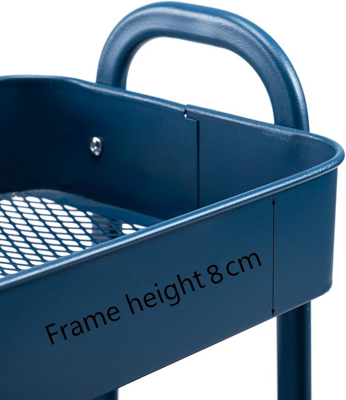 AGTEK Makeup Cart, Movable Rolling Organizer Cart, 3 Tier Metal Utility Cart,Navy Blue