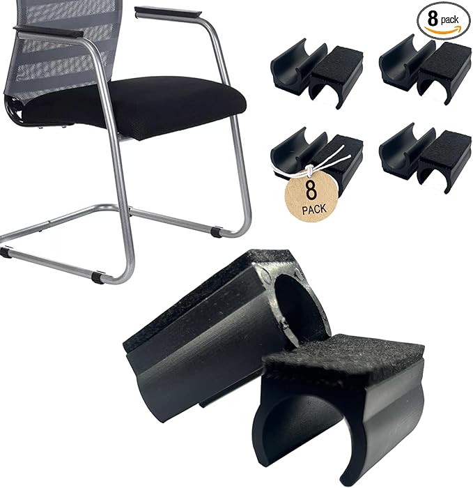 Rectangle U Shaped Chair Leg Tips Caps with Felt Pads,Furniture Feet Protectors Slide Smoothly Glides No Scratches No Noise Protect Hardwood Floors, Fit 19mm(3/4inch) Diameter Tubular Leg (Black 8PCS)