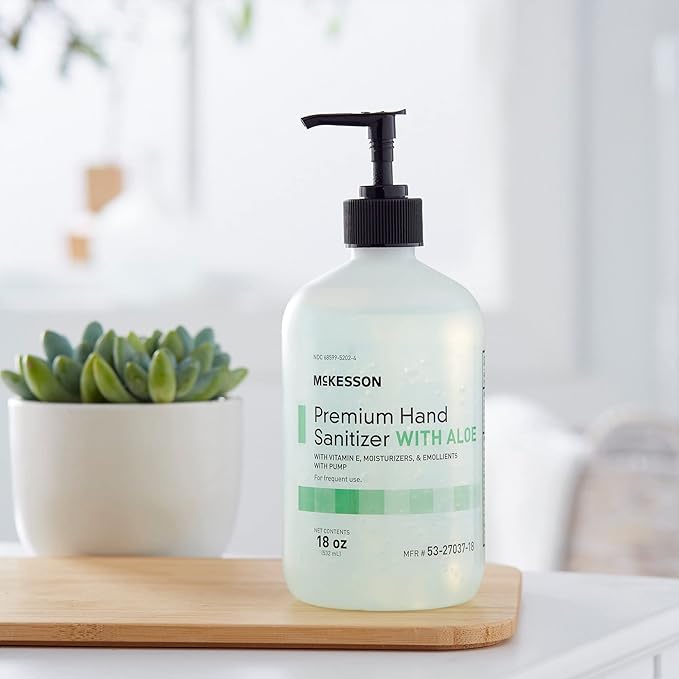 McKesson Hand Sanitizer with Aloe, 18 oz Pump Bottle [Pack of 3] - 70% Ethyl Alcohol, Spring Water Scent, No-Rinse Sanitizing Gel with Vitamin E and Moisturizers, Medical-Grade