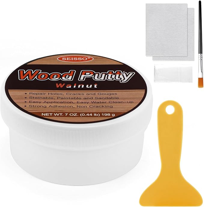 SEISSO Wood Filler, Walnut Wood Putty for Trim, Wood Filler Paintable, Stainable, Water-Based Wood Putty Filler Outdoor, Wood Repair Kit - Restore Wooden Table, Cabinet, Floors, Door