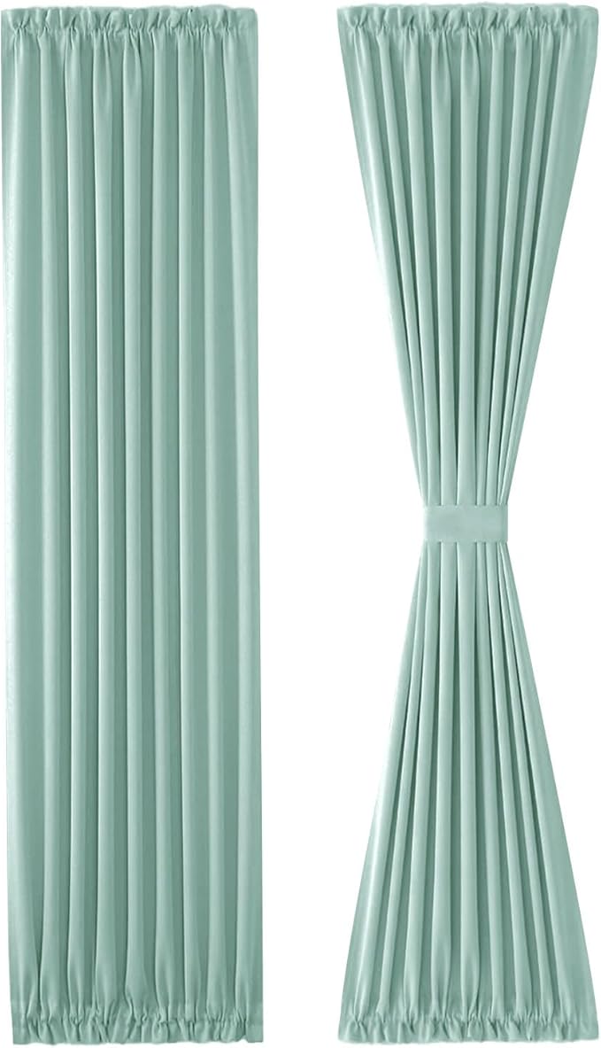 DWCN French Door Curtains – Rod Pocket Thermal Blackout Curtain for Doors with Glass Window, Kitchen and Patio Doors for Privacy, 25 X 72 Inches Long, 1 Curtain Panel with Tieback, Mint Green