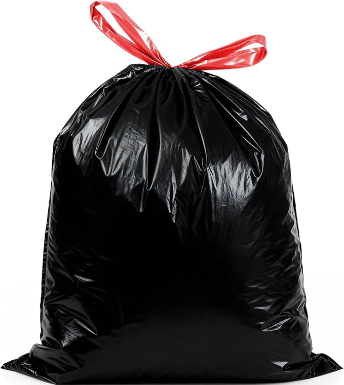 XUXRUS 2.6-3 Gallon Black Bathroom Drawstring Trash Bags - 60 Count Folded Small Garbage Bags, Tear-Resistant & Leak-Proof, Odor Control Liners for Bathroom, Kitchen, Office – Heavy Duty Trash Bags