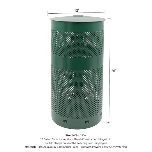 ZERO WASTE USA - Round Outdoor 10 Gallon Capacity Waste Can - 100% Rust-Free, Powder-Coated, Commercial Grade Aluminum to Withstand Weather. 10-Year Warranty (Matte Black)