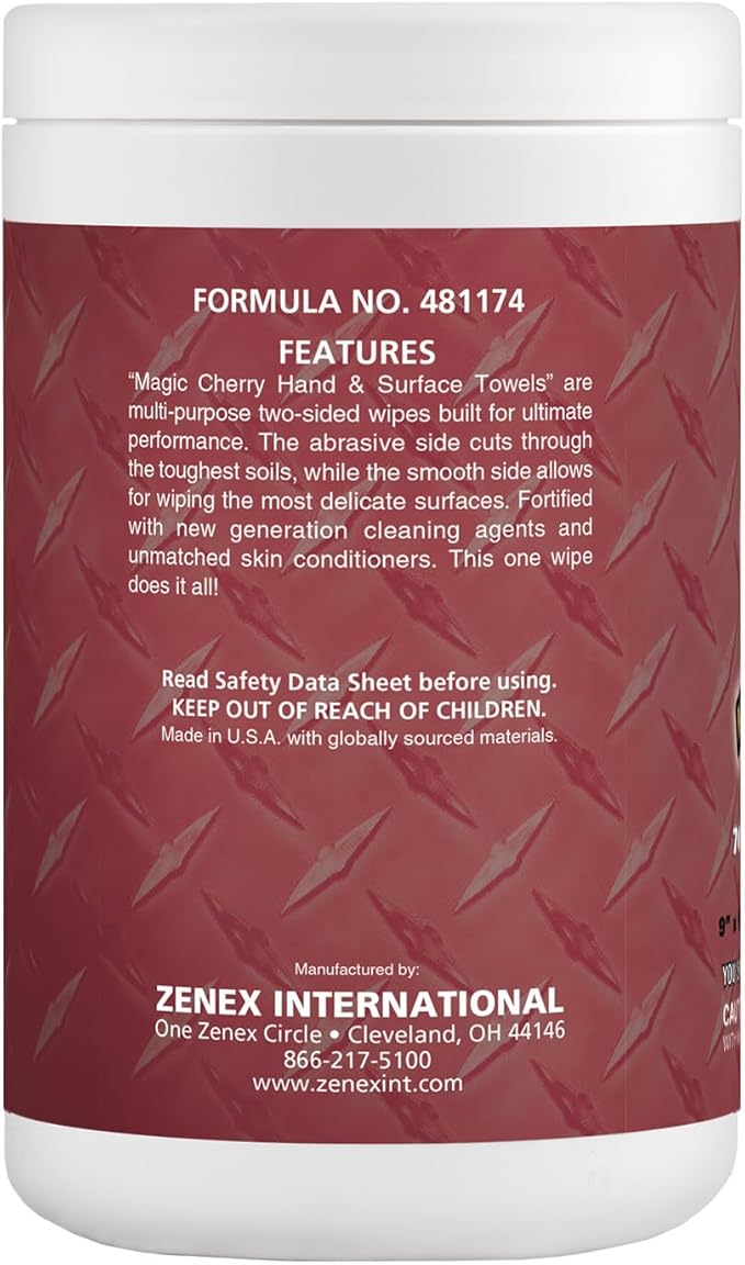 Magic Cherry Scented Heavy Duty Cleaning Wipes - Dual Sided Hand & Surface Shop Towels | Professional-grade Cleaning | Waterless | Cleans Grease, Oil, Dirt, & more (6 Pack | 420 Sheets Total)