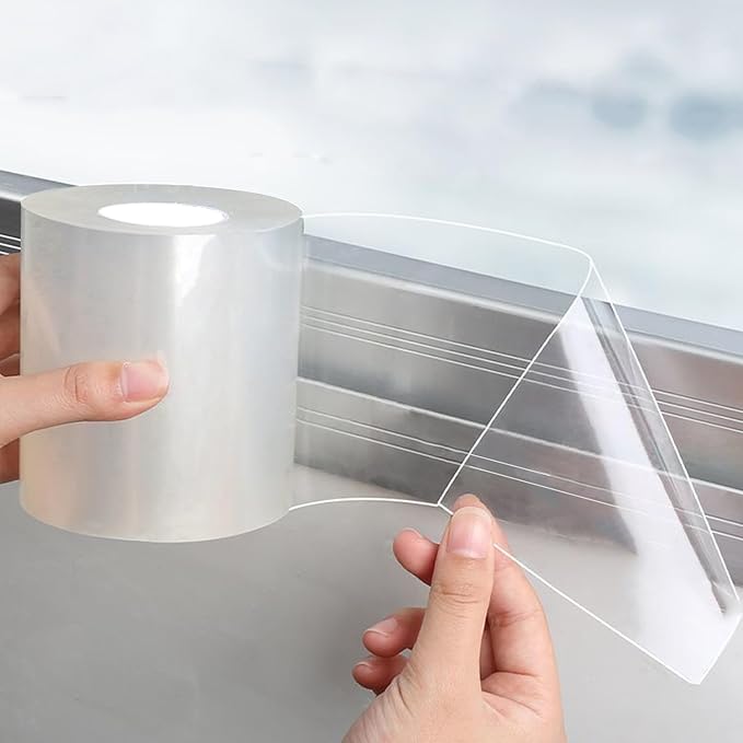 Transparent Window Weather Sealing Tape 3 Inch x 33 FT Weather Stripping Residue-Free Clear Window Insulation Tape for Doors Windows and Shower Glass Gaps (3 in * 33 FT)