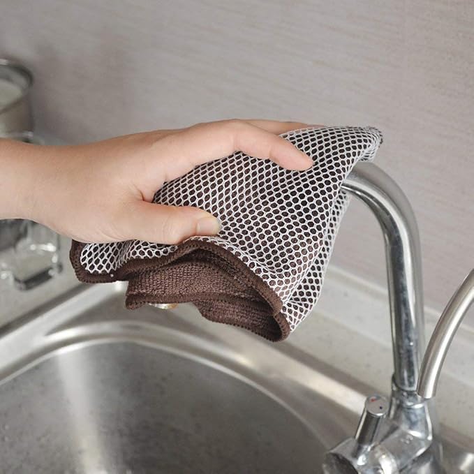 KinHwa Kitchen Washcloths for Dishes Absorbent Microfiber Dish Cloths Quick Dry Dish Rags with Poly Scour Scrub Side Ideal for Kitchen Cleaning (Brown, 12inchx12inch 9 Pack)