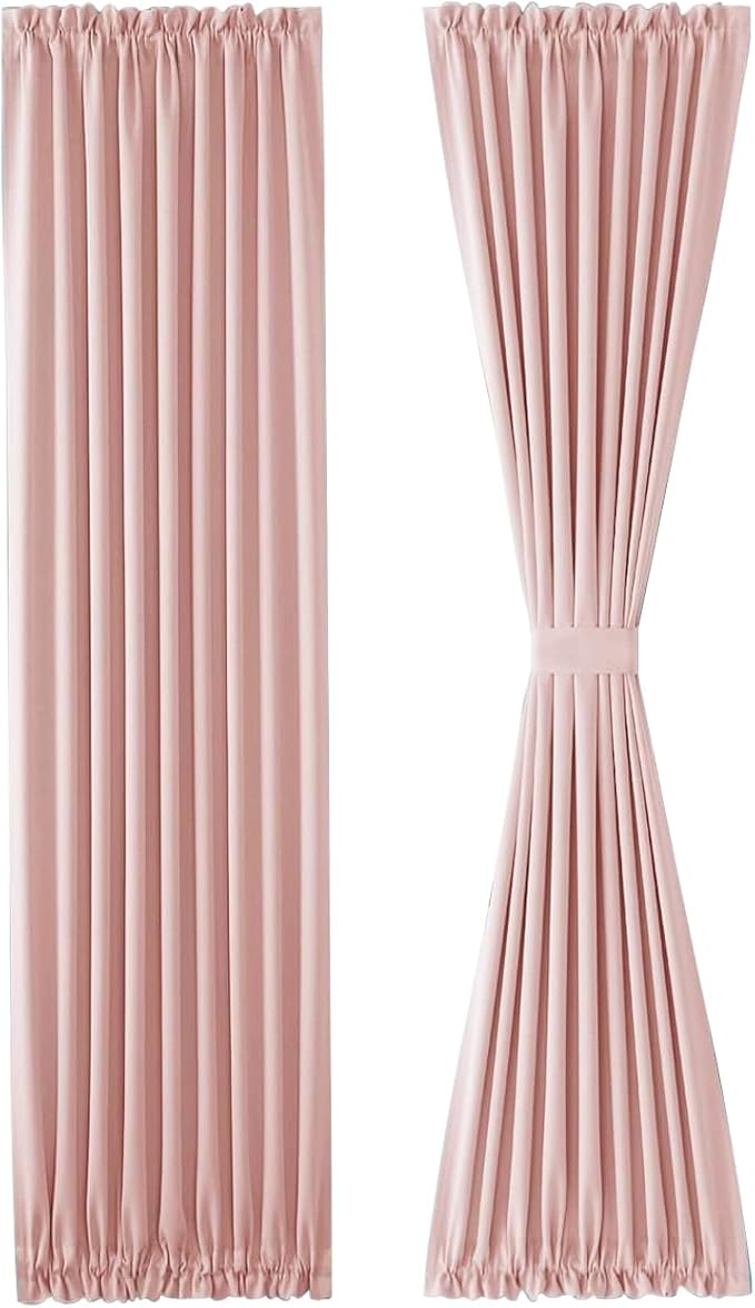 DWCN French Door Curtains – Rod Pocket Thermal Blackout Curtain for Doors with Glass Window, Kitchen and Patio Doors for Privacy, 36 X 72 Inches Long, 1 Curtain Panel with Tieback,Blush Pink
