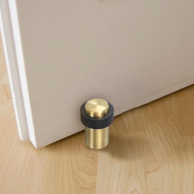 PATIKIL 3Set Round Door Stoppers, 80mm Stainless Steel Door Stop Doorstop Wedge Metal Cylinder Self Adhesive with Screw for Bottom of Door Floor Inside, Copper Tone