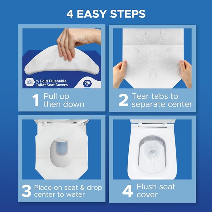MED PRIDE Eco-Friendly Bathroom Protector Sheets - Septic Safe-Disposable Toilet Seat Covers [Pack of 250] - Flushable Toilet Seat Covers For Travel & Public Restrooms- White half-fold liners