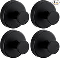 Reusable Heavy Duty Suction Cup Hooks for Kitchen/Bathroom/Shower - Wet-Proof Hooks for Towels, Robes, Loofah&Wreaths/No Drill Mounting on Glass, Tile, Metal (4, Matte Black)