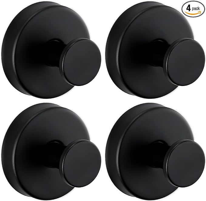 Reusable Heavy Duty Suction Cup Hooks for Kitchen/Bathroom/Shower - Wet-Proof Hooks for Towels, Robes, Loofah&Wreaths/No Drill Mounting on Glass, Tile, Metal (4, Matte Black)