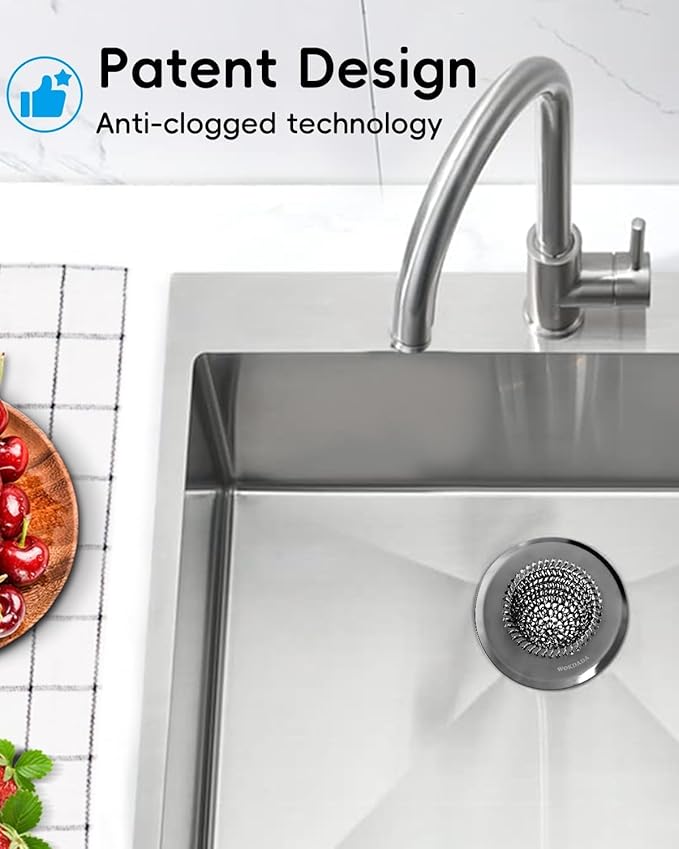 Sink Drain Strainer (Black): Flexible Anti-Slip Chainlink, 304 Stainless Steel. Upgraded Clog-Free, Easy-Clean Catcher for Kitchen Garbage Disposal