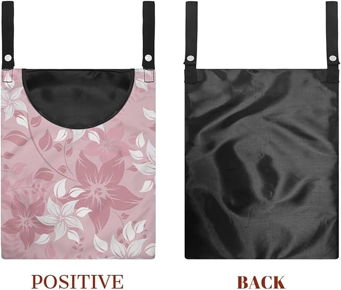 Reinforced Outdoor Clothespin Storage - Minimalist Pink Flower Print Windproof Hanging Bag with Large Opening - Weather Resistant Design for Year-Round Clothesline Use 14.5x12in
