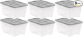 Amazon Basics Plastic Storage Containers with Secure Latching Lids, Stackable Organization Bins, 32 Quart, Set of 6, Clear/Grey