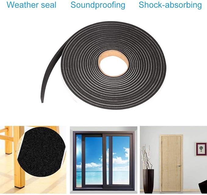 Seal Foam Tape,1/2 Inch W x 1/8 Inch T Weather Stripping for Door and Window,High Density Single Sided Closed Cell Door Insulation Weather Strip, 3 Rolls Total 50FT Black